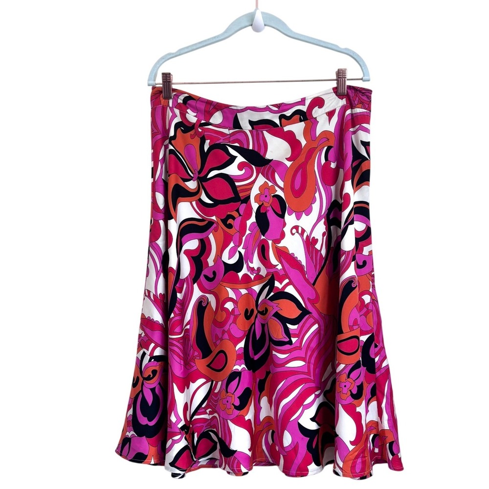 Valerie Stevens Vintage Silk Psychedelic Floral A-Line Skirt Size 12 Pink Orange